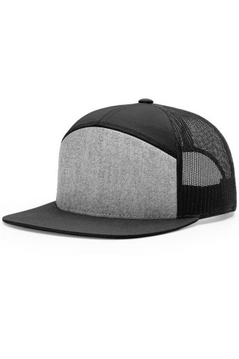 DLACO Mountains+Flag - Richardson 7 Panel Trucker-  Heather Gray and Black (Snapback)