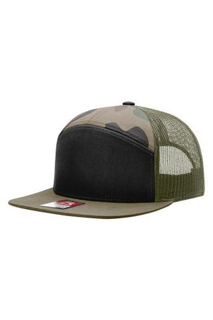 Richardson 7 Panel Trucker-  BLACK/GREEN CAMO/LODEN (Snapback)