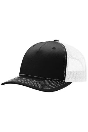 Richardson 5 Panel Trucker- BLACK/WHITE (Snapback)