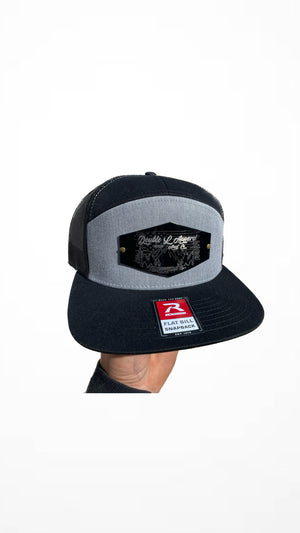 DLACO Mountains+Flag - Richardson 7 Panel Trucker-  Heather Gray and Black (Snapback)