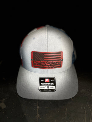 DLACO Red Leather Flag - Richardson 6 Panel - Gray and Stars and Stripes (Snapback)