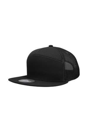 Decky 7 Panel Mesh Back Trucker- ALL BLACK (Snapback)