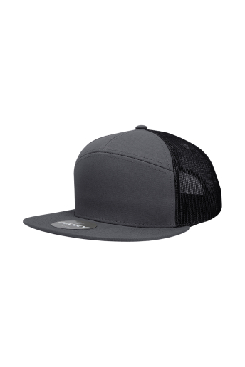 Decky 7 Panel Mesh Back Trucker- Charcoal/Black (Snapback)