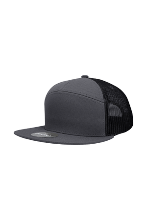 Decky 7 Panel Mesh Back Trucker- Charcoal/Black (Snapback)